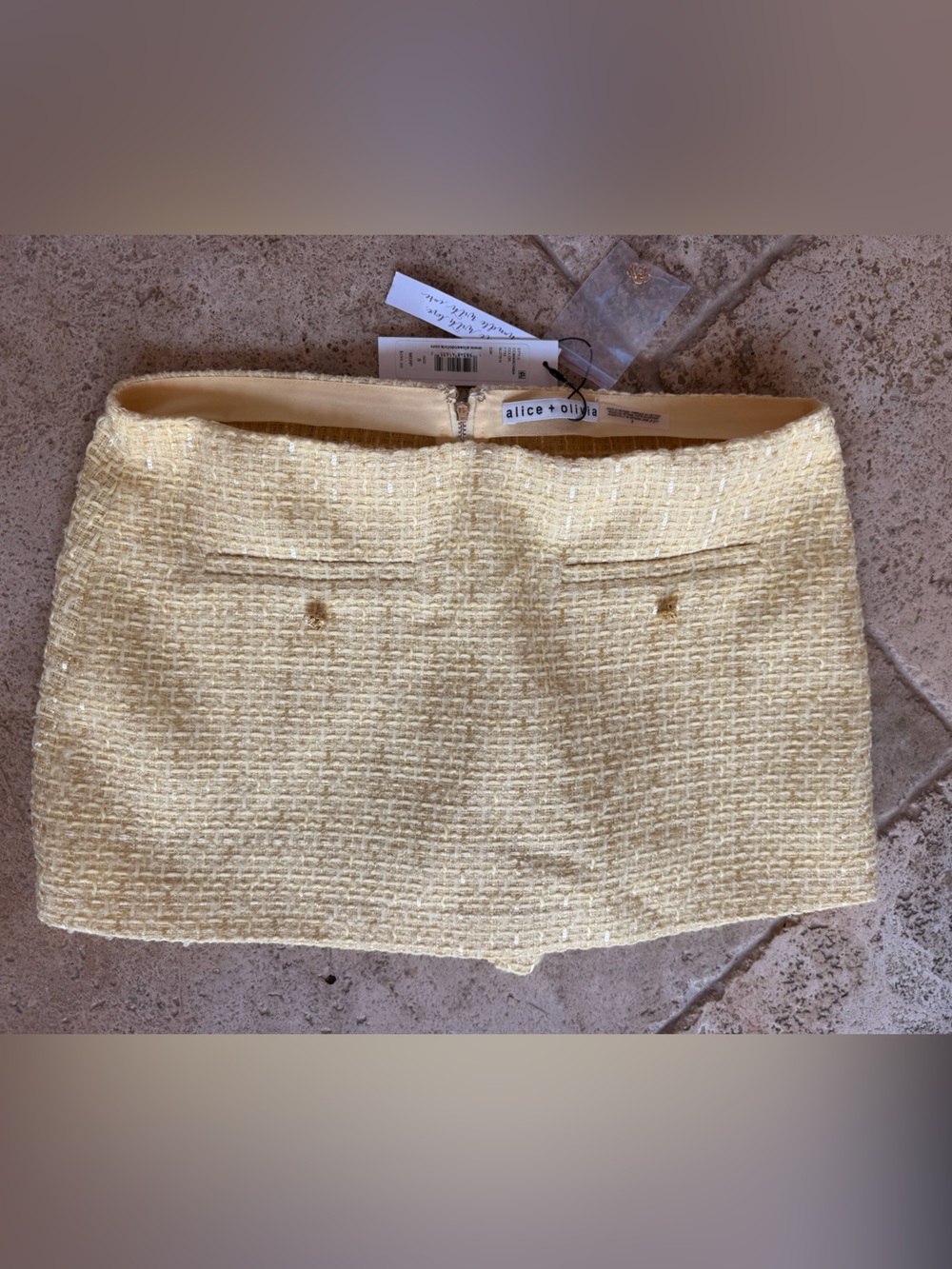 Alice + Olivia Pale Yellow Tweed Mini Skirt